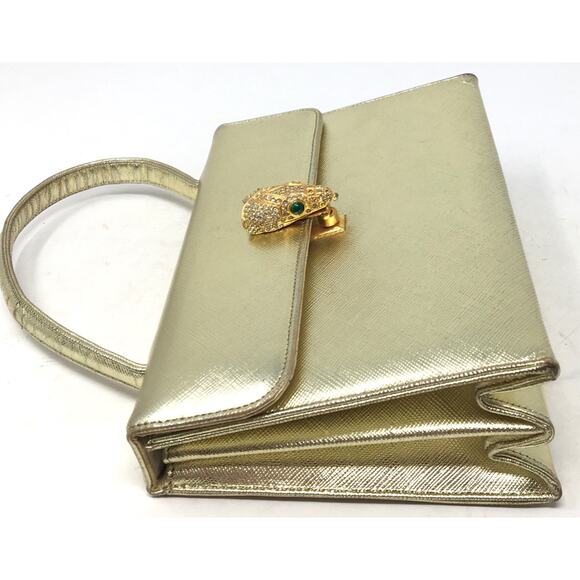 Morle Jeweled Bird Head Clasp Vintage Gold Evening Handbag Single Handle Purse - Picture 2 of 6